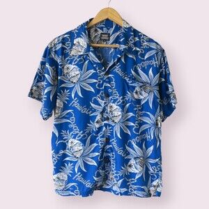 Vintage MIND GAMES Blue Aloha Hawaiian Shirt Sz M Japanese Single Stitch